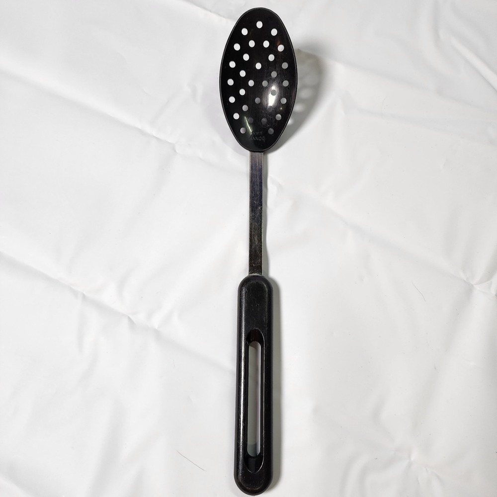 BONNY Black Nylon Slotted Serving Spoon Black Handle USA Heat Resistant Vtg